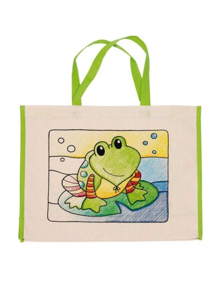 Sac cabas imprimé en coton "Grenouille" à colorier