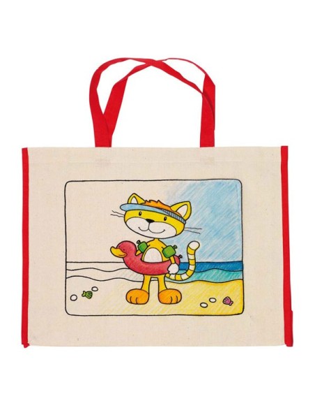 Sac cabas imprimé en coton "Chat" à colorier