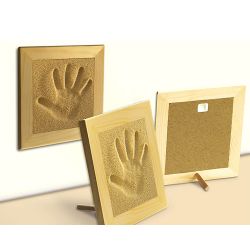 Empreinte Main 21x21 cm sur sable avec cadre bois